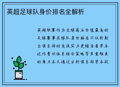 英超足球队身价排名全解析