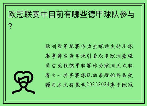 欧冠联赛中目前有哪些德甲球队参与？